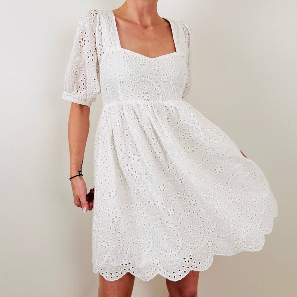 New Chelsea & Violet Eyelet white babydoll mini boho summer tea Dress prairie